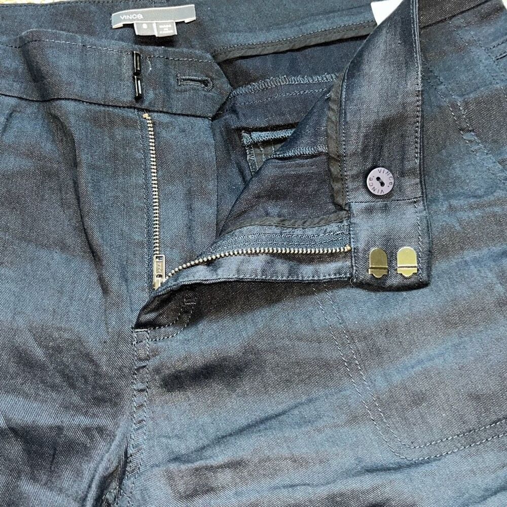 Vince Linen Blend Cargo Pocket Ankle Pants Women's Size 8 Navy Blue - Picture 14 of 15